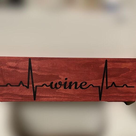 Wine Heartbeat Wooden Home Decor Stained Red Wood with Black Lettering - Picture 8 of 11